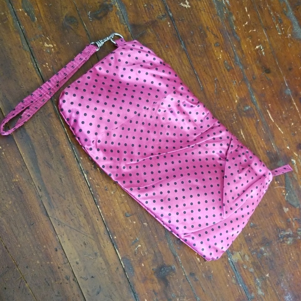 Chateau pink polka dot wristlet purse